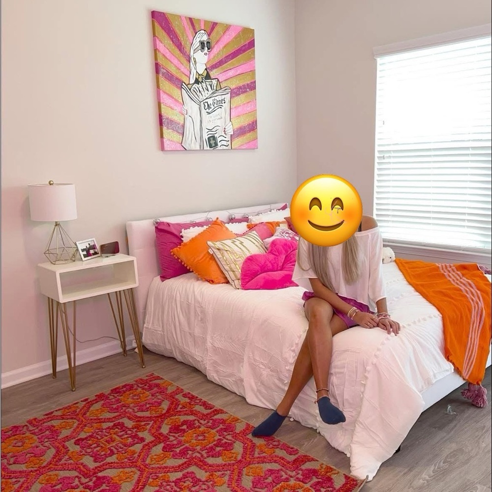 Custom Orange and Pink Striped Wool Blanket with Tassels - Picture 4 of 5